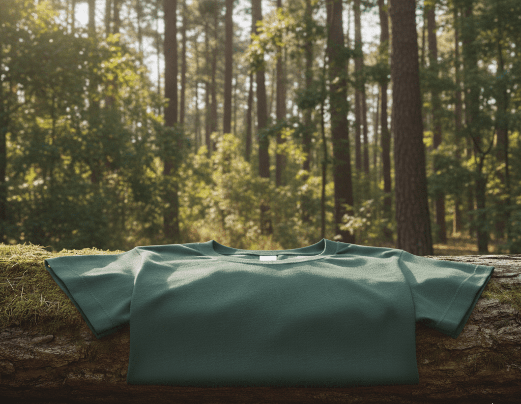 t-shirt vert dans la forêt